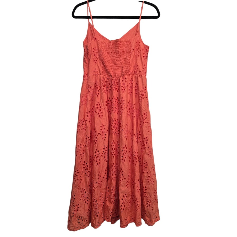 Old Navy Coral Eyelet Embroidered Midi Dress Sz S Cottagecore‎ Coastal Vacation - Picture 7 of 8